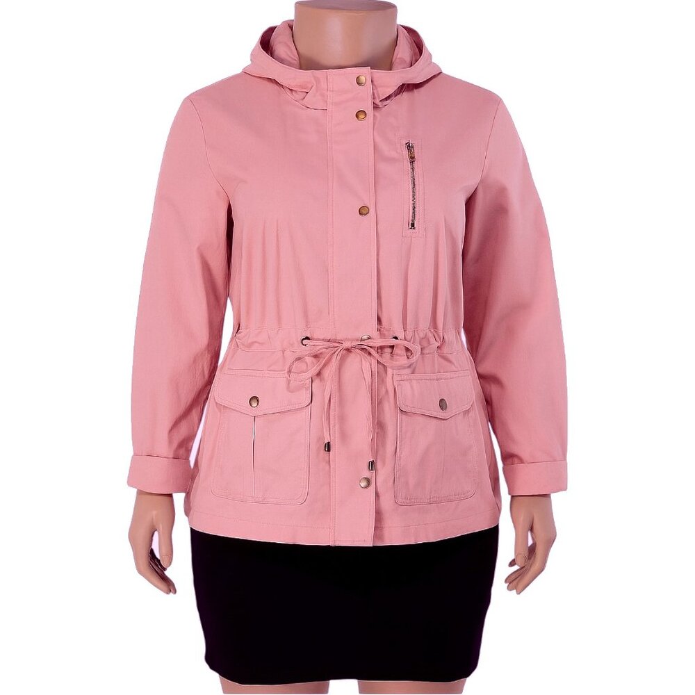 Women’s Dusty Rose Hooded Utility Jacket 100% Cotton Military Safari Coat Size M - Picture 4 of 7